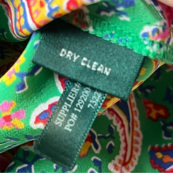 Lauren Ralph Lauren Multicolor Kelly Green Paisley 100% Silk Unlined Dress SZ 10 - Picture 3 of 11